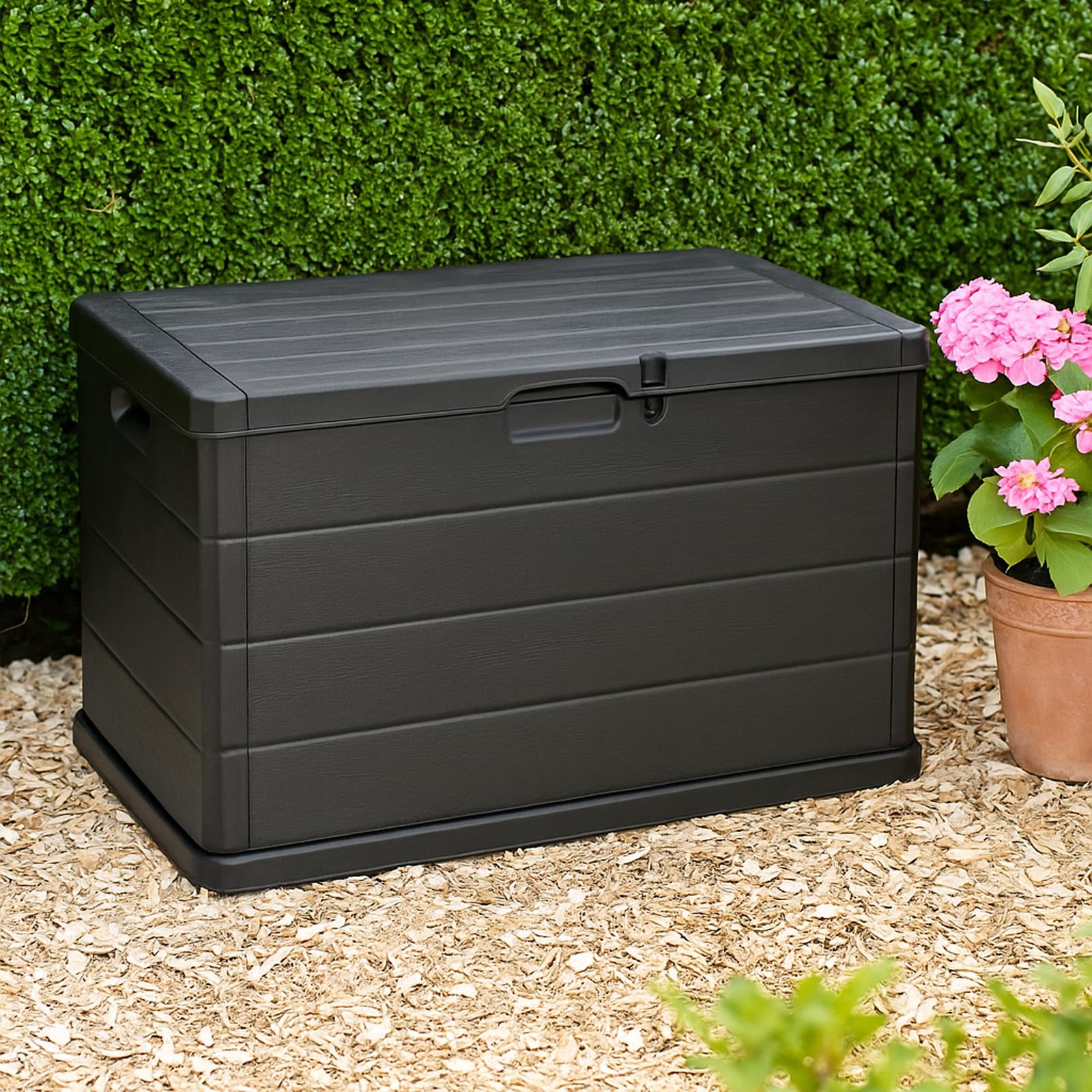 URBNLIVING 200L Large Lockable Garden Storage Box - Outdoor Chest for Cushions, Tools, Toys - Polypropylene Build, Ventilated Design, Built-in Handles, Easy Assembly, Durable & Space-Saving — view 6