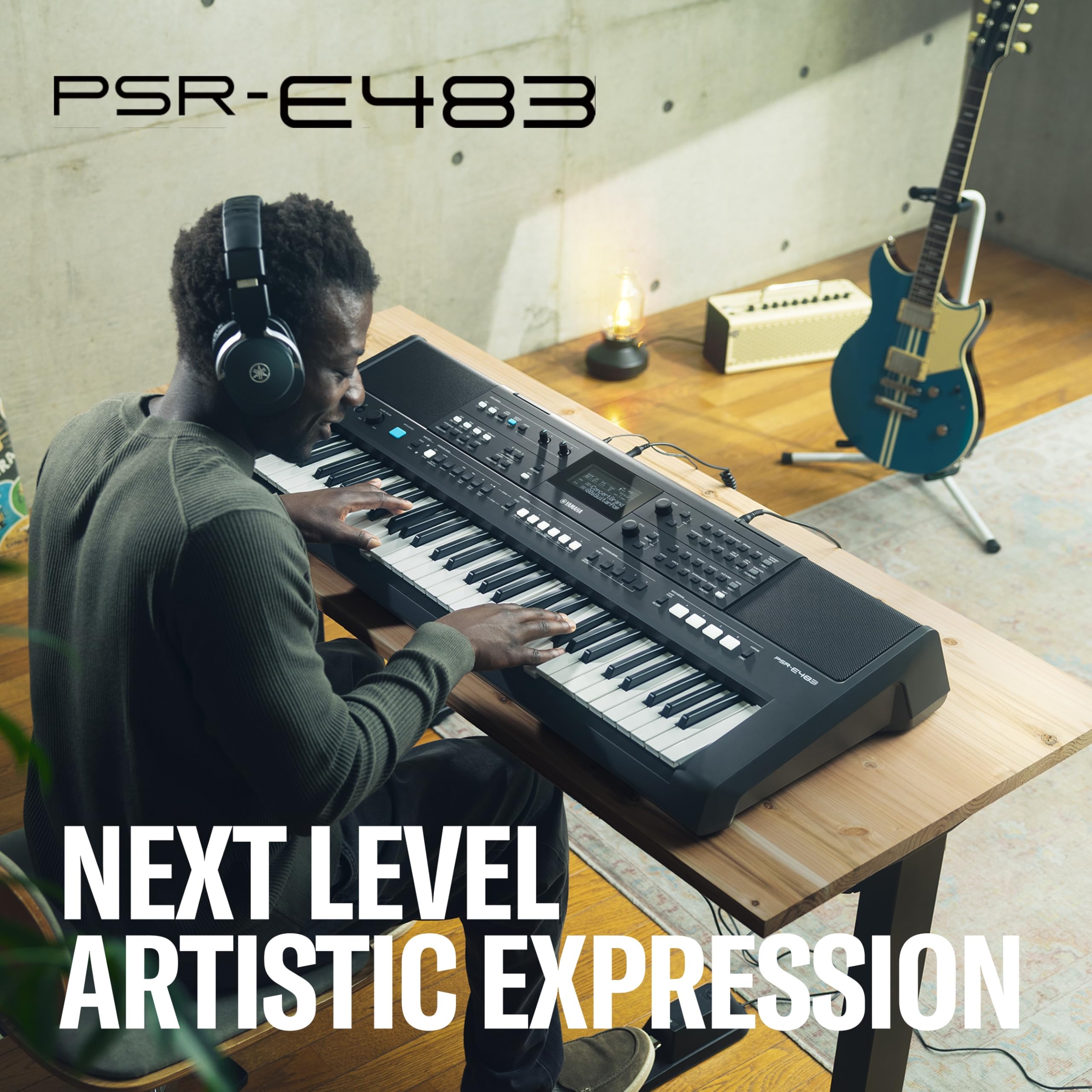 YAMAHA PSR-E483 Keyboard – Clavier Portable Moderne avec 61 Touches Sensibles, 860 Voices dont 15 Super Articulation Lite, 345 Styles, Haut-Parleurs Puissants et USB-C – Noir