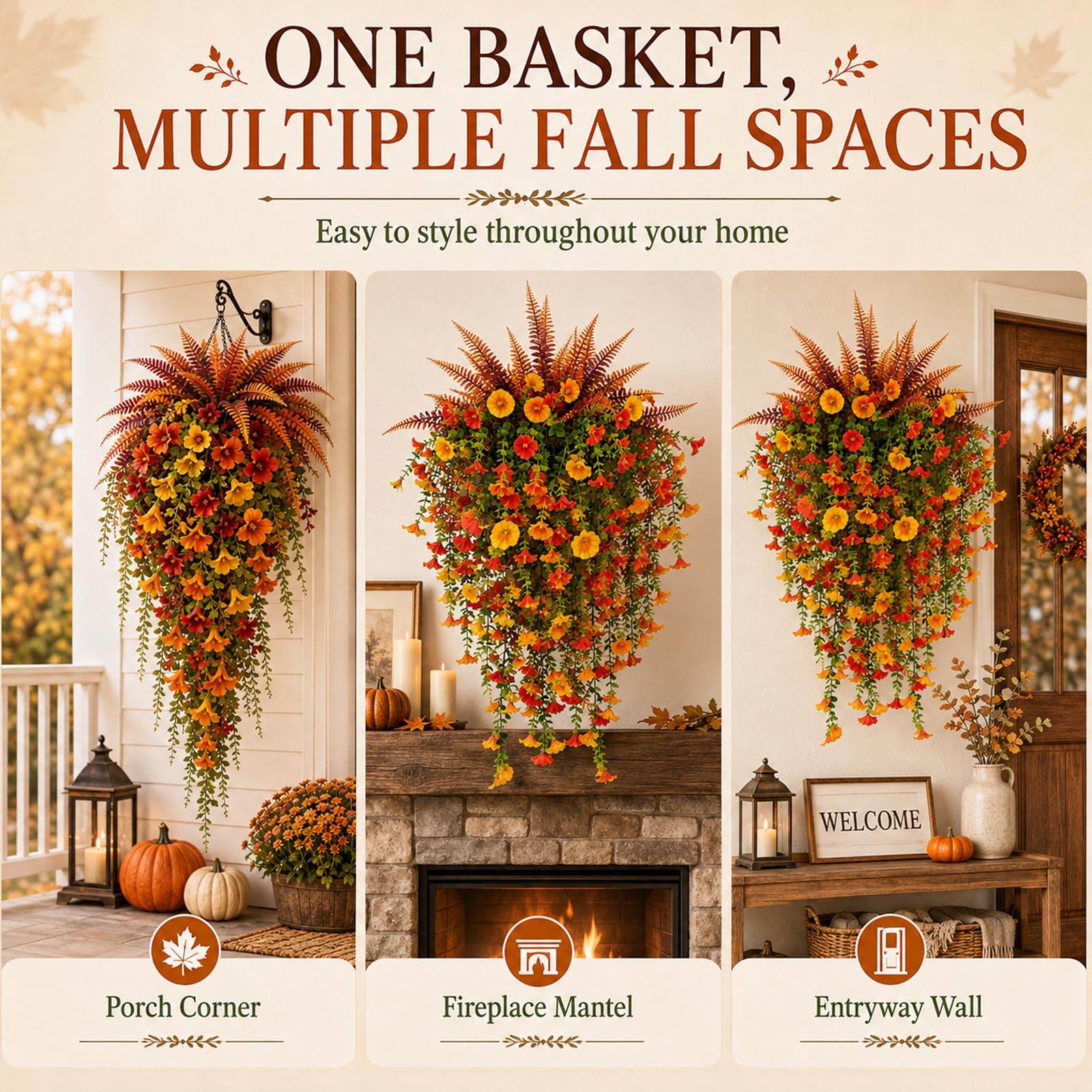 Felce artificiale per decorazione autunnale per esterni, decorazione autunnale per portico e porta, con erba persiana e gloria mattutina, set da 2