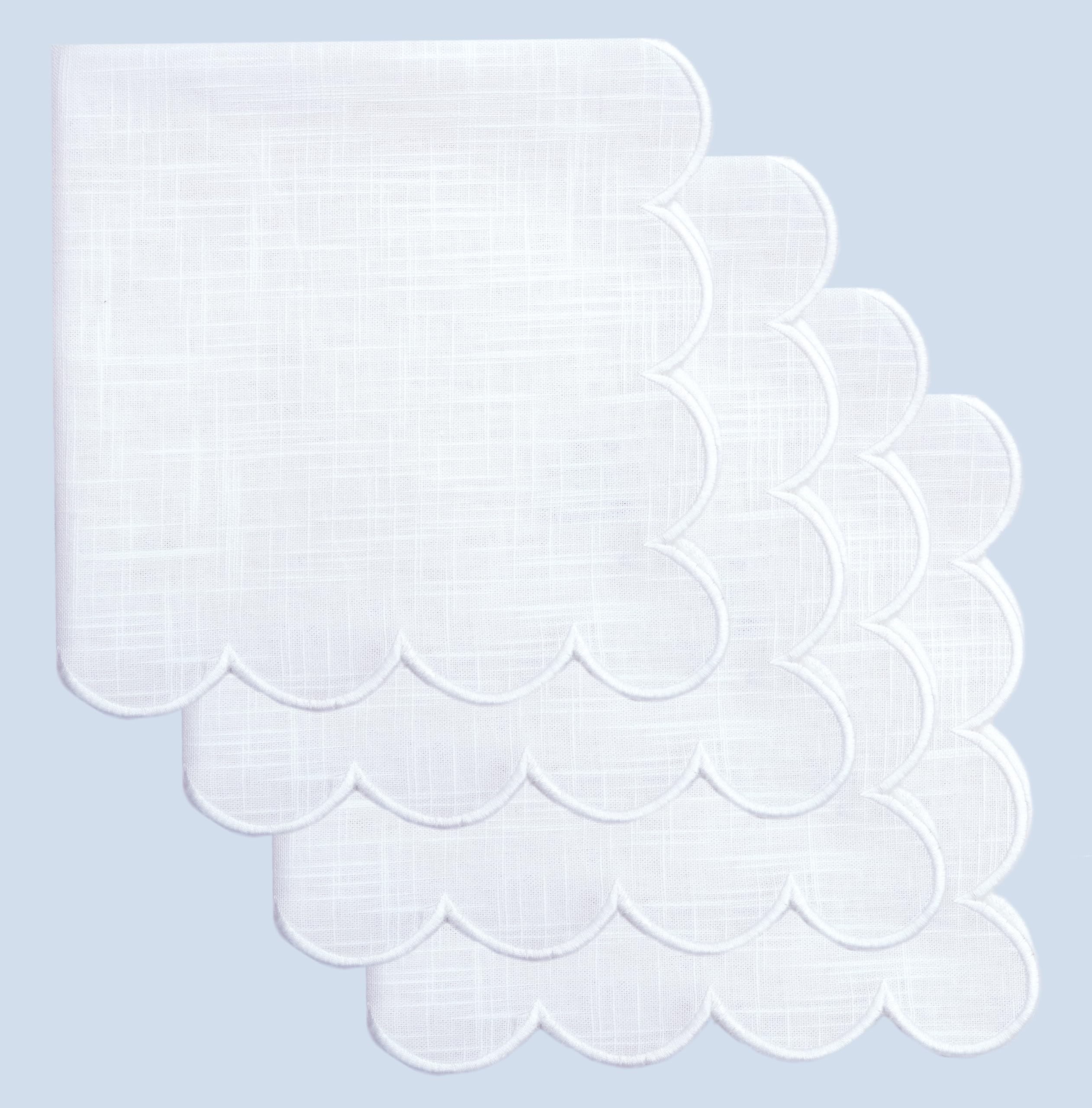 COTTON CRAFT White Scalloped Dinner Napkins - 4 Pack Cotton Cloth Napkins