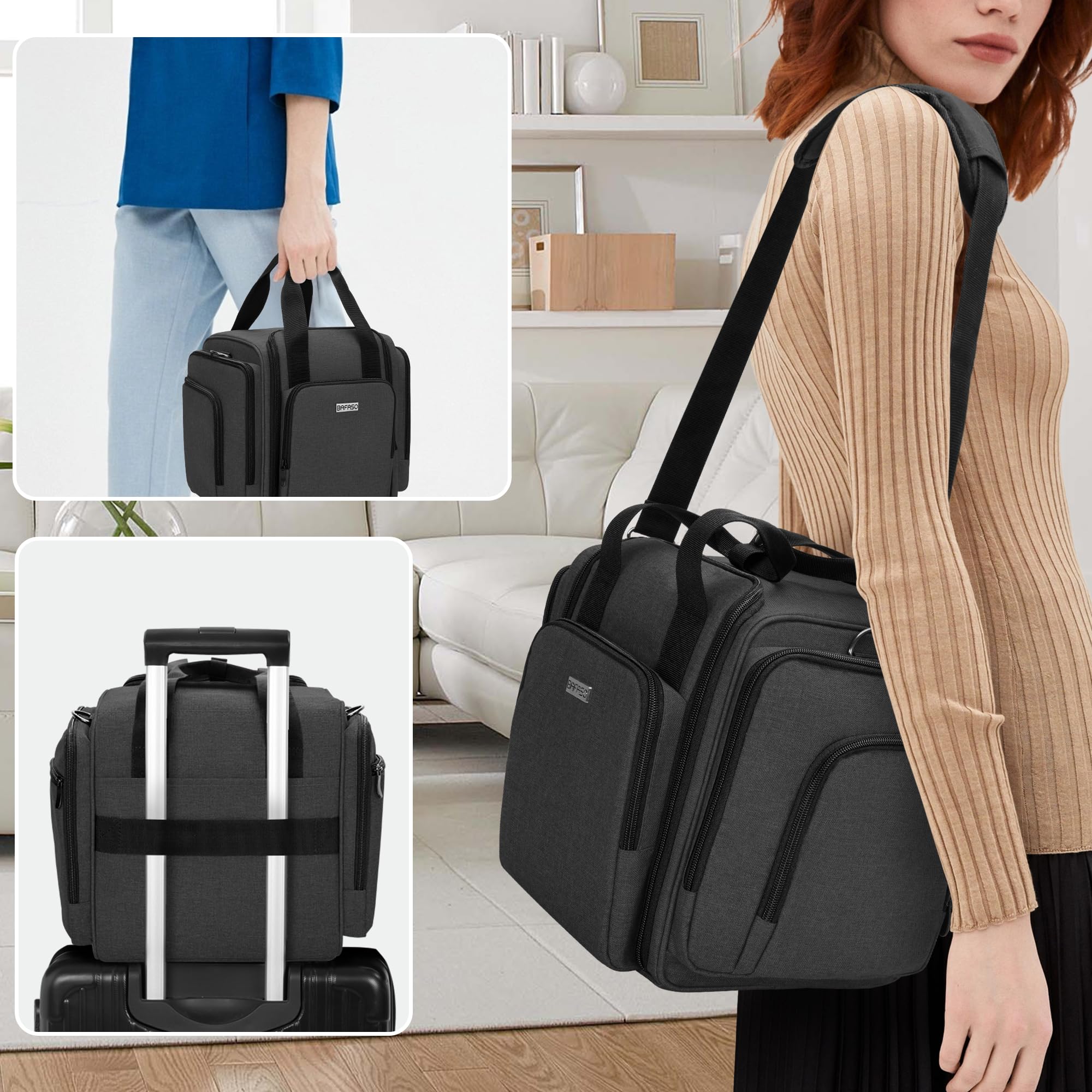 BAFASO Bolsa de Medicina, Organizador de Frascos de Pastillas y Correa | Grande con 4 Bolsillos Interiores Extraíbles, para El Hombro (Sola Bolsa), Negro