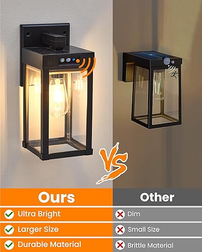 Miniatura 3 de Luces solares de pared para exteriores, paquete de 2 luces solares para porche al aire libre con sensor de movimiento, luces de pared impermeables