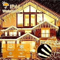 Vista 4 de Luces de carámbano para exteriores, 95 pies, 800 luces LED de Navidad blanca cálida para exteriores, 8 modos, temporizador, luces de carámbano