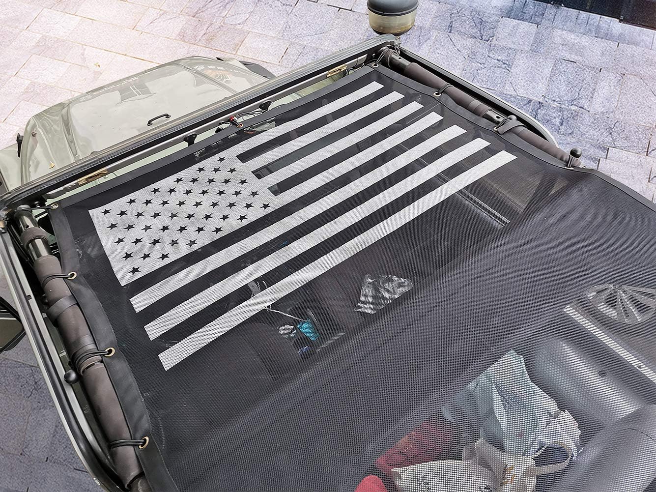 sukemichi TJ Bikini Top Sunshade Mesh Top for Jeep Wrangler TJ Accessories 1997-2006, Blocks UV, Wind, Noise, USA Flag