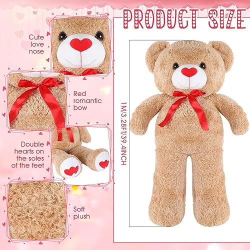 Miniatura 2 de MiniInflat Oso de peluche gigante de 39 pulgadas con lazo de cinta, rosa, suave, para niños, novia, cumpleaños (clásico)