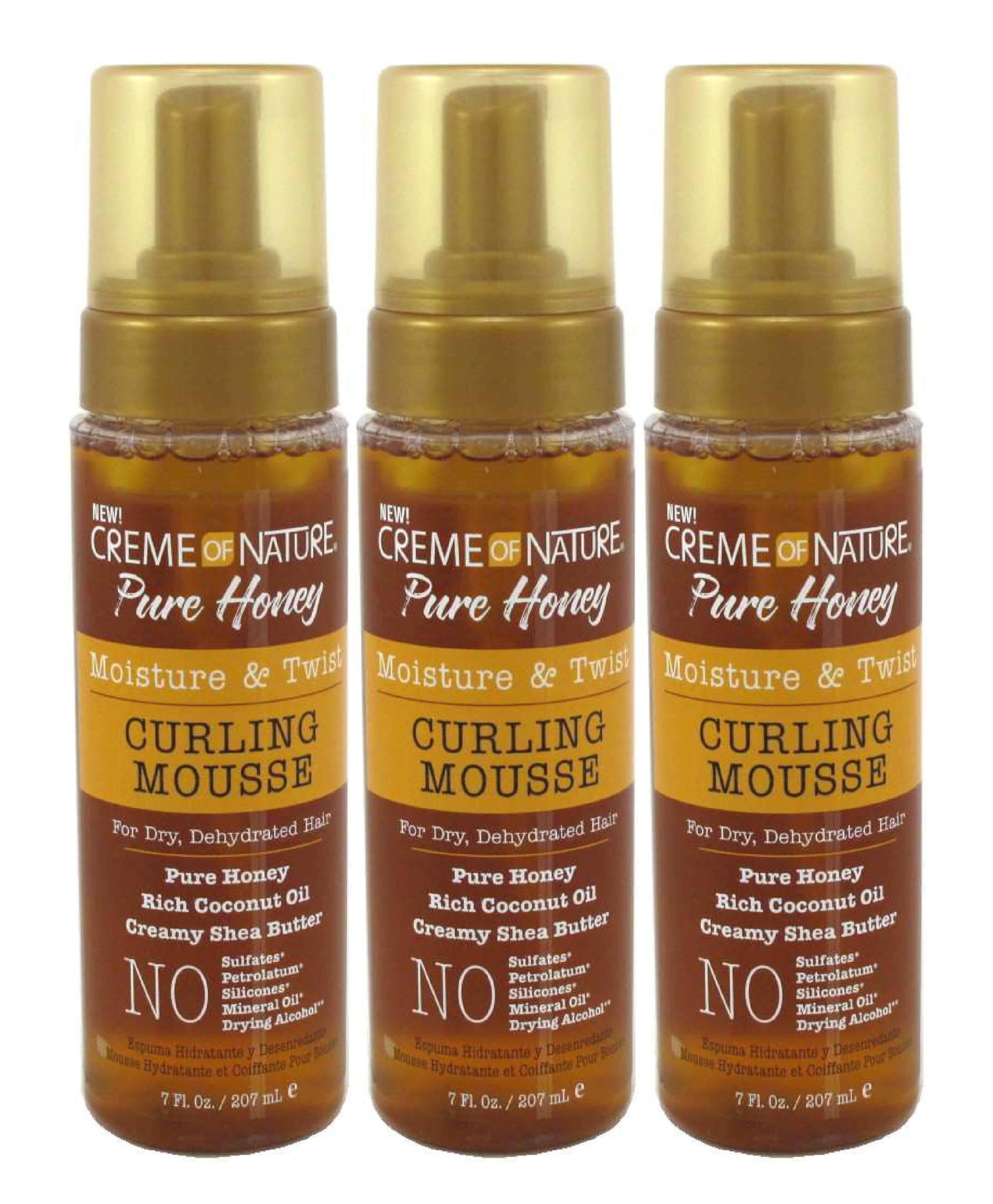 Creme Of Nature Pure Honey Curling Mousse 7 Ounce Pump (207ml) (Pack of 3)