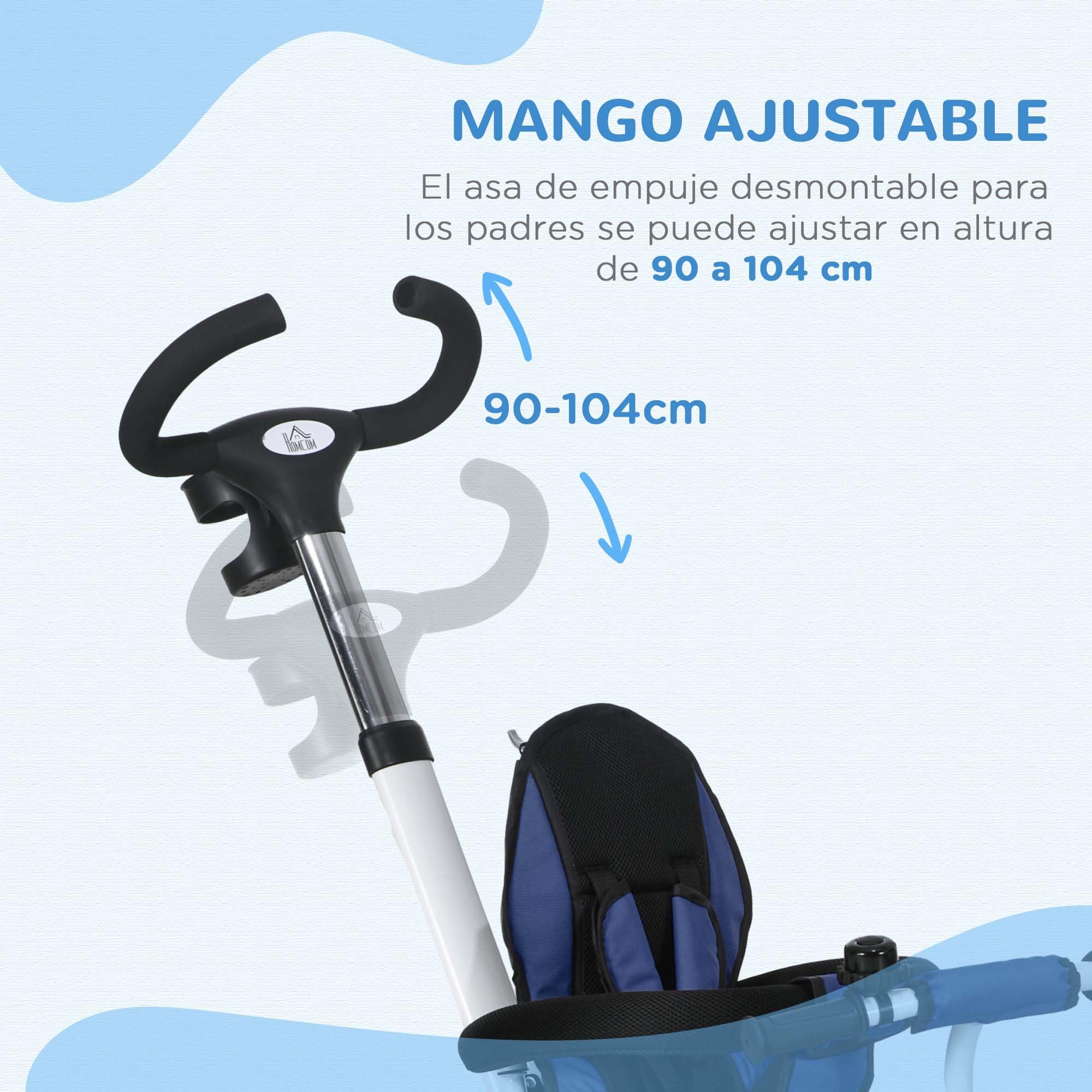 HOMCOM Triciclo para Bebés Plegable Triciclo Evolutivo 2 en 1 para Niños de 12-60 Meses con Toldo Plegable Mango de Empuje Telescópico Reposapiés Cinturón de Seguridad y Cestas Azul