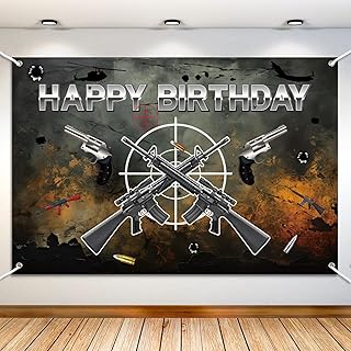 Gun Party Decorations, Gun Birthday Party Backdrop Supplies, Gun Happy Birthday Backdrop for Birthday Party Decoration