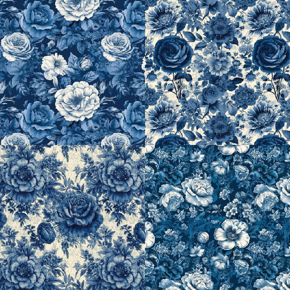 Papel para álbumes de Recortes, Papel con Estampado de Flores Azules de una Sola Cara, 6" x 6", 48 Hojas, 12 diseños, Papel Decorativo for Manualidades, Fotos de Bricolaje(Blue)