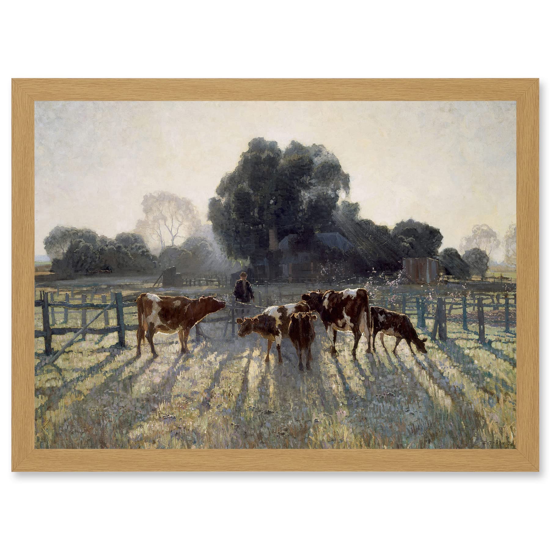 Artery8 Elioth Gruner Spring Frost Livestock Cows Australia Painting Artwork Framed Wall Art Print A4