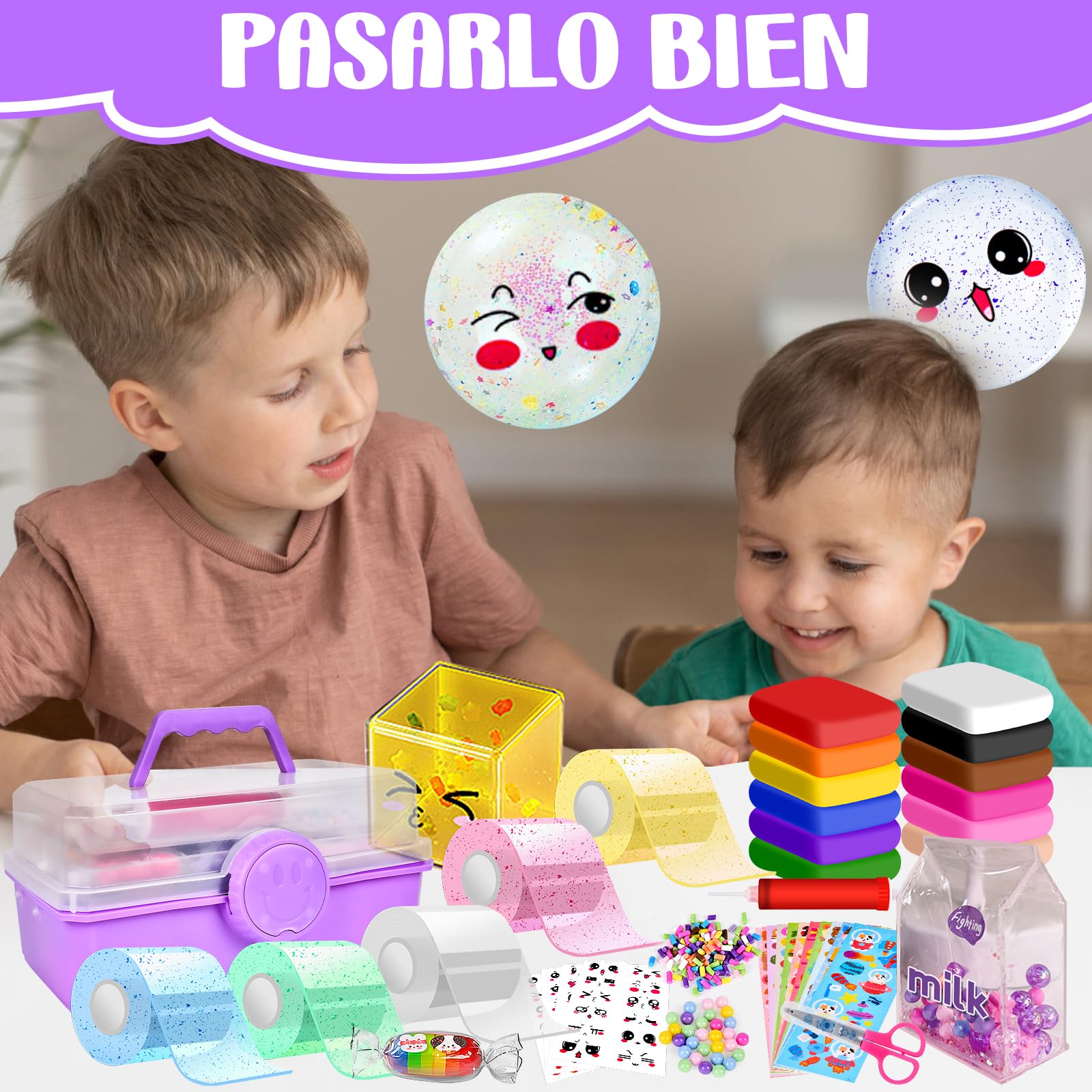 Herenear 64 Piezas Cinta-Nano Tape Bubble Set, 5 Cinta Nano Tape + 59 Cinta Burbujas Accesorios, Nano Cinta de Burbujas con Pegatinas de Lentejuelas, DIY Bubble Craft Kit para Niños Adultos
