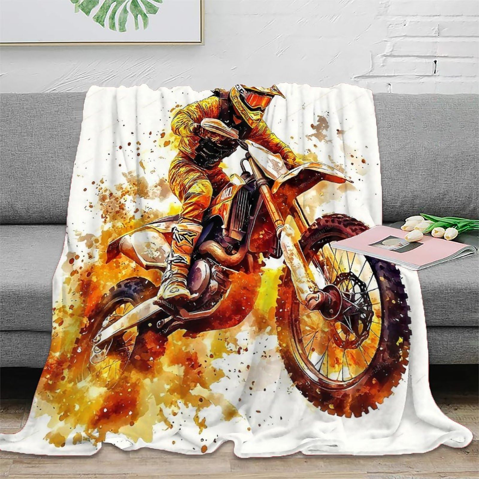 Couverture Moto Tout Terrain 3D 180x200 Plaid Peluche Lit Canapé