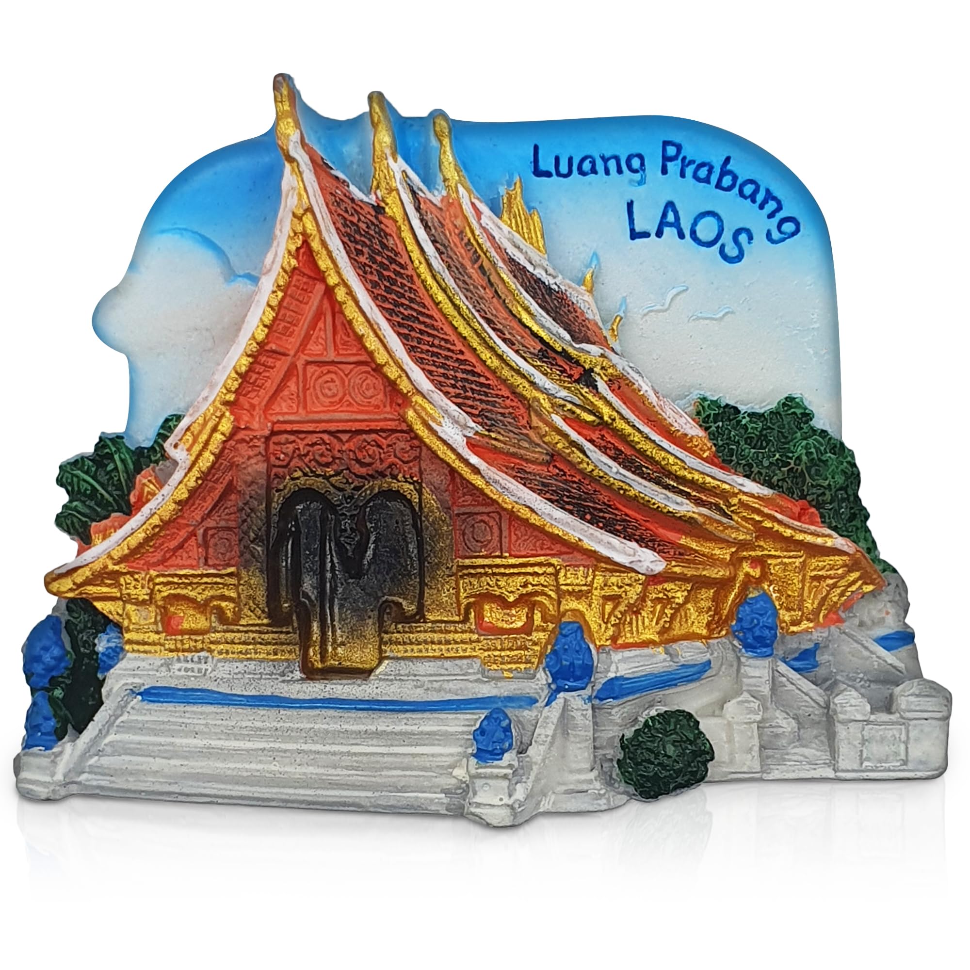 Exquisite 3D Fridge Magnet – Luang Prabang’s Vat Xieng Thong Temple with Traditional Lao Architecture & Ornate Details (Laos)