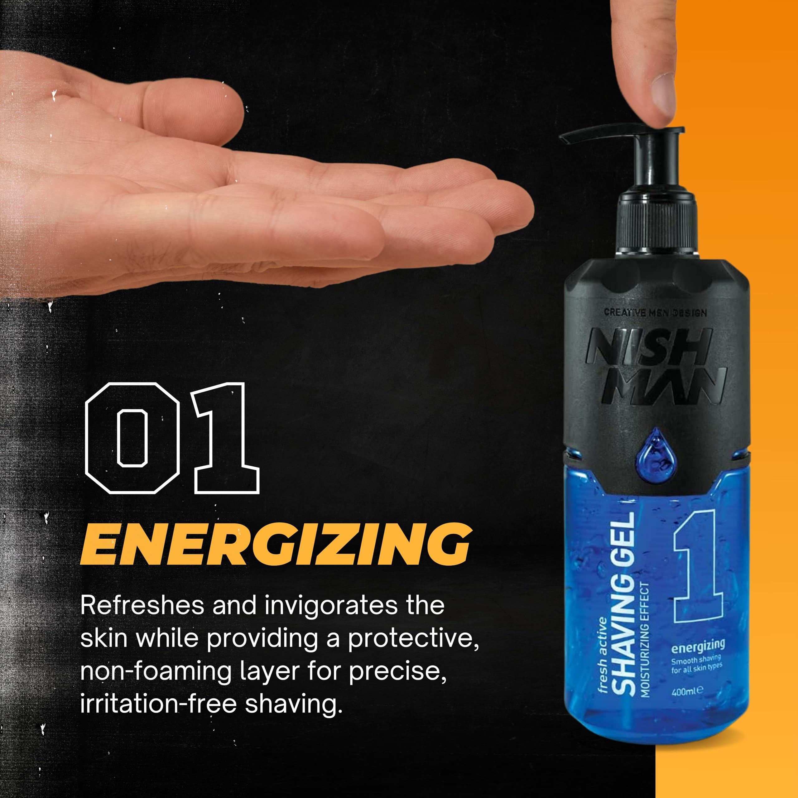 NISHMAN Żel do Golenia 01 - Energizing 400ml - Dla Gładkiego Golenia, Nawilżający i Pielęgnujący - Doskonała Ochrona dla Gładkiej Skóry - Świeży i Długotrwały Zapach - Pielęgnacja Męska
