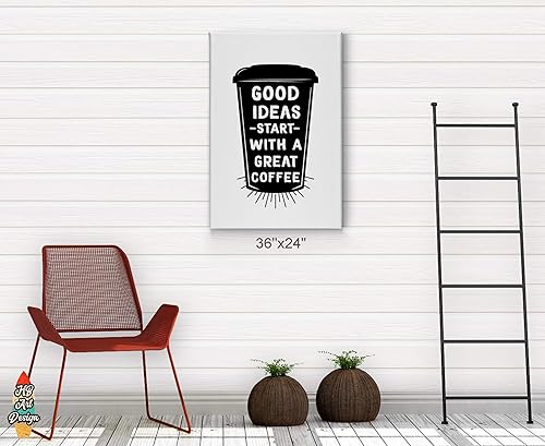 Miniatura 4 de HB Art Design Good Ideas Start with a Great Coffee Quote on Black Cup - Lienzo impreso para pared, decoración de cafetería, decoración de cafetería,