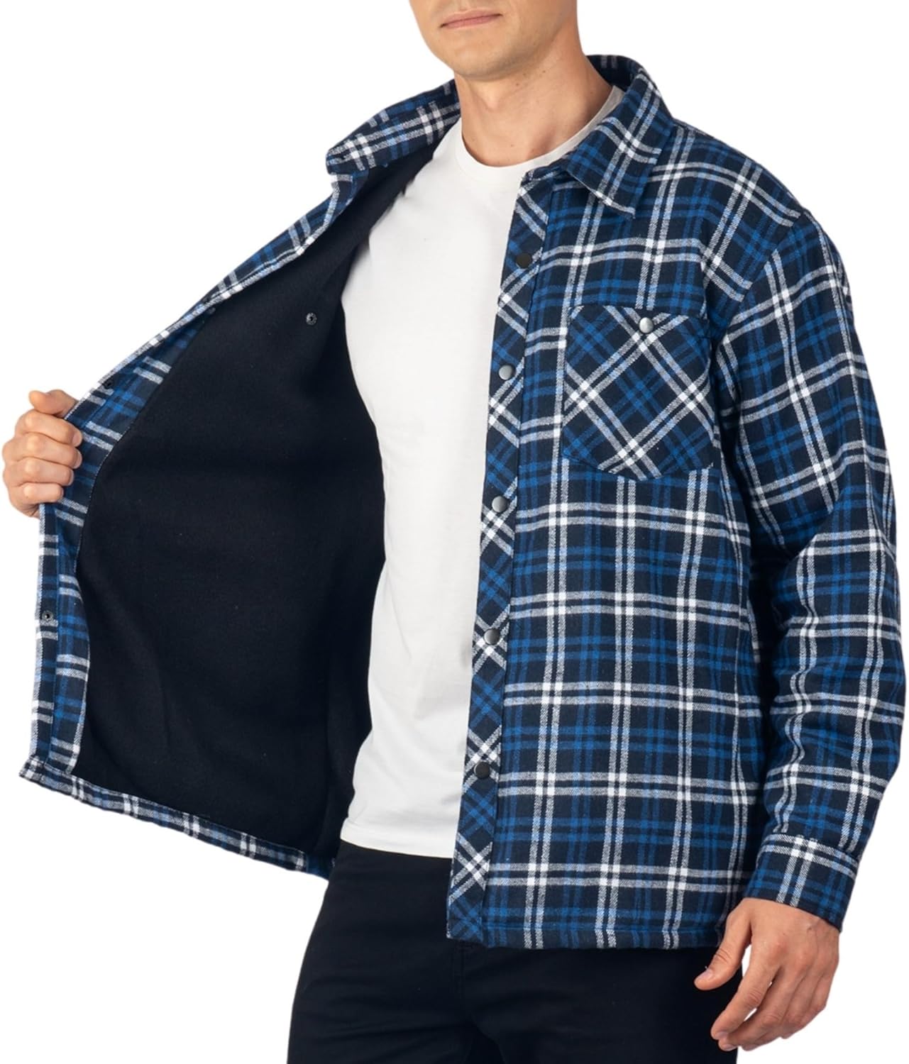 Alpine Swiss Mens Josh Fleece-Lined Flannel Jacket Heavyweight Snap-Front Plaid Shirt Shacket Warm Soft Winter Outerwear - Image 2