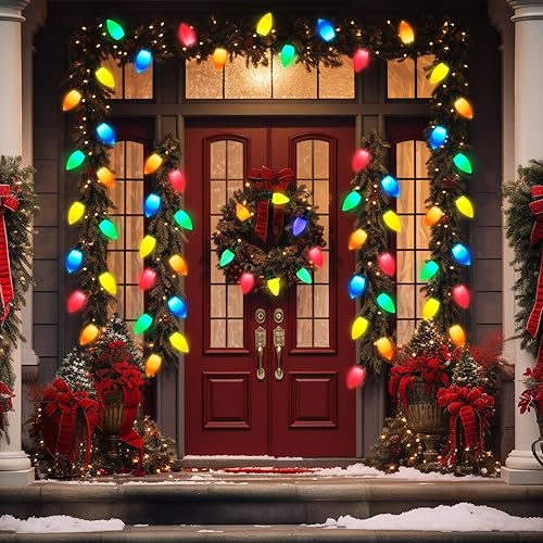 Miniatura 5 de 35 luces LED C9 de Navidad, 24.5 pies C9 luces LED de Navidad vintage, tira de luces de Navidad enchufables impermeables para interiores y