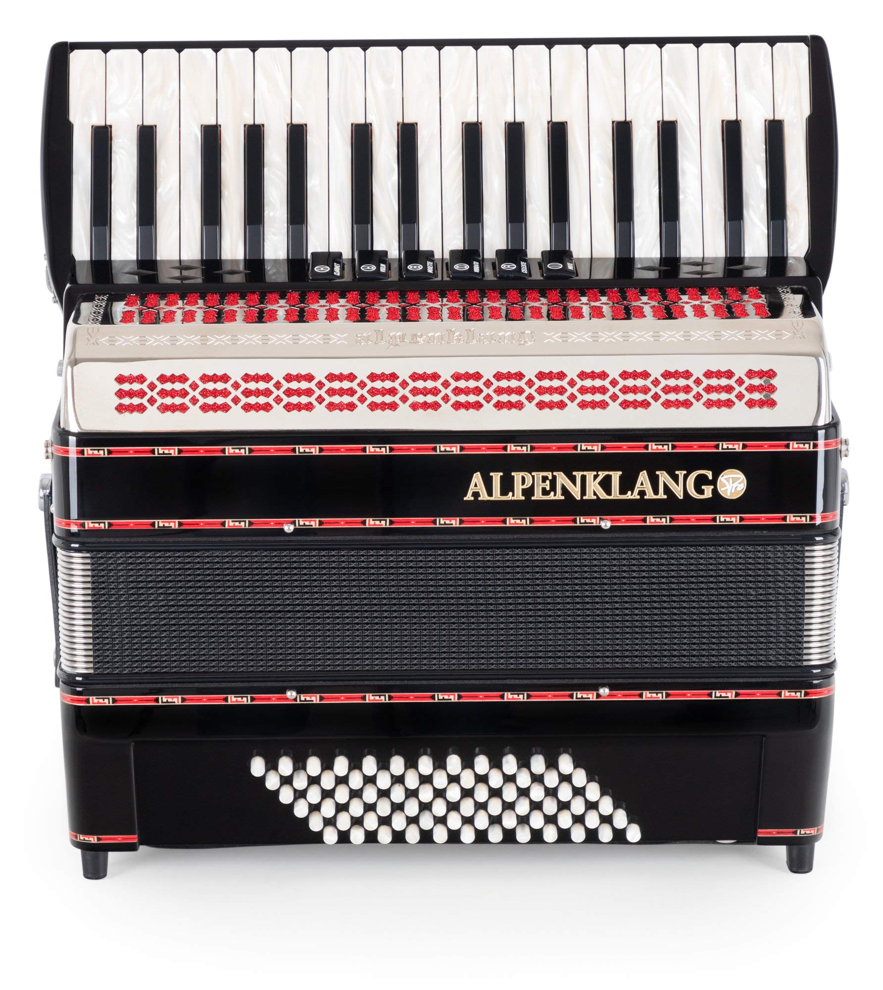 Alpenklang Pro Akkordeon III 72 M Schwarz, 34 Diskant-Tasten aus Perlmutt