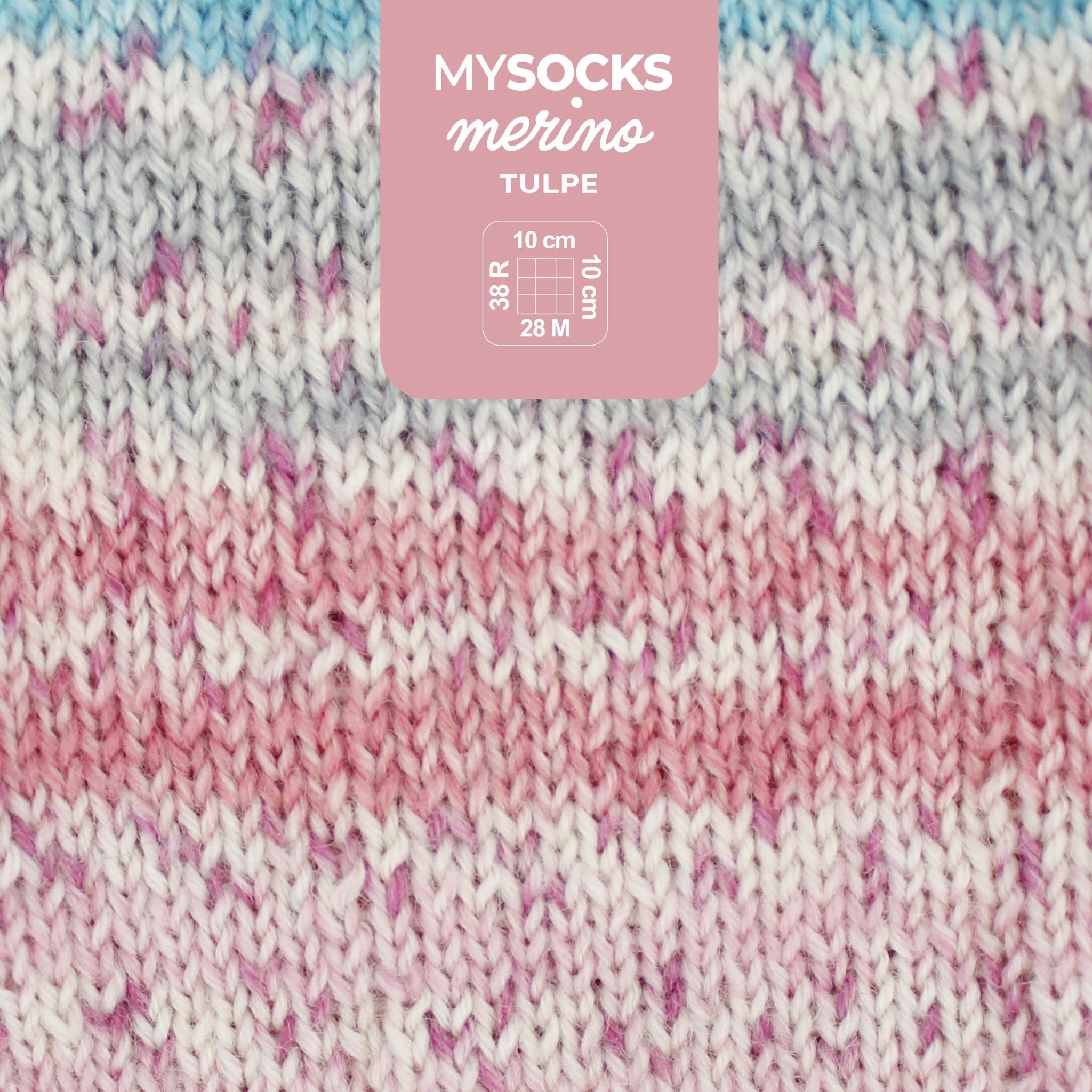 myboshi mysocks Merino, extra weiche 4-fädige Merino-Sockenwolle, 75% Schurwolle, 25% Polyamid, filzfrei, 100g, 420m Rosa (Tulpe), 5 Knäuel