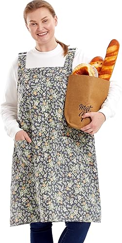 Miniatura 1 de APRONNER Delantales sin lazos para mujer, talla grande, con bolsillos, de algodón, lino, para hornear, cocina, cocina