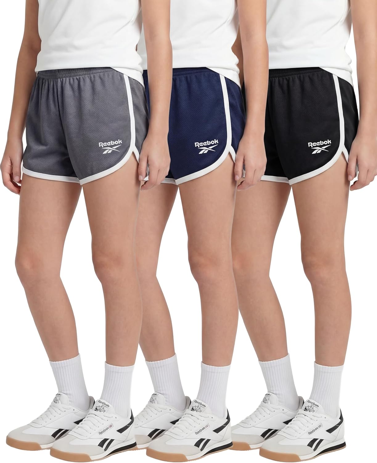 Reebok 3 Pack: Girls' Mesh Dolphin Shorts - Kids Teen Tweens Youth Active Athletic Volleyball Basketball Soccer Running