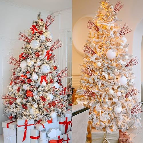 Miniatura 9 de 30 piezas de decoración de árbol de Navidad, tallos de bayas artificiales con purpurina blanca, adornos de Navidad, florero, decoración de mesa para