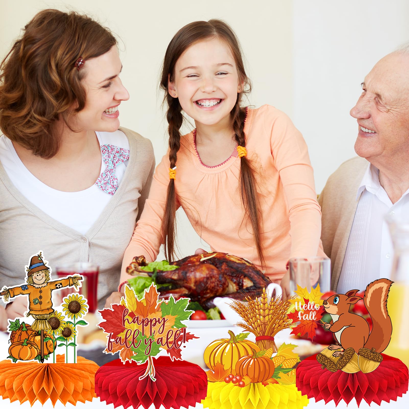 9PCS Fall & Thanksgiving Honeycomb Centerpieces – Autumn Table Decor, 7x7 Inch, Turkey & Fox Designs - View #6