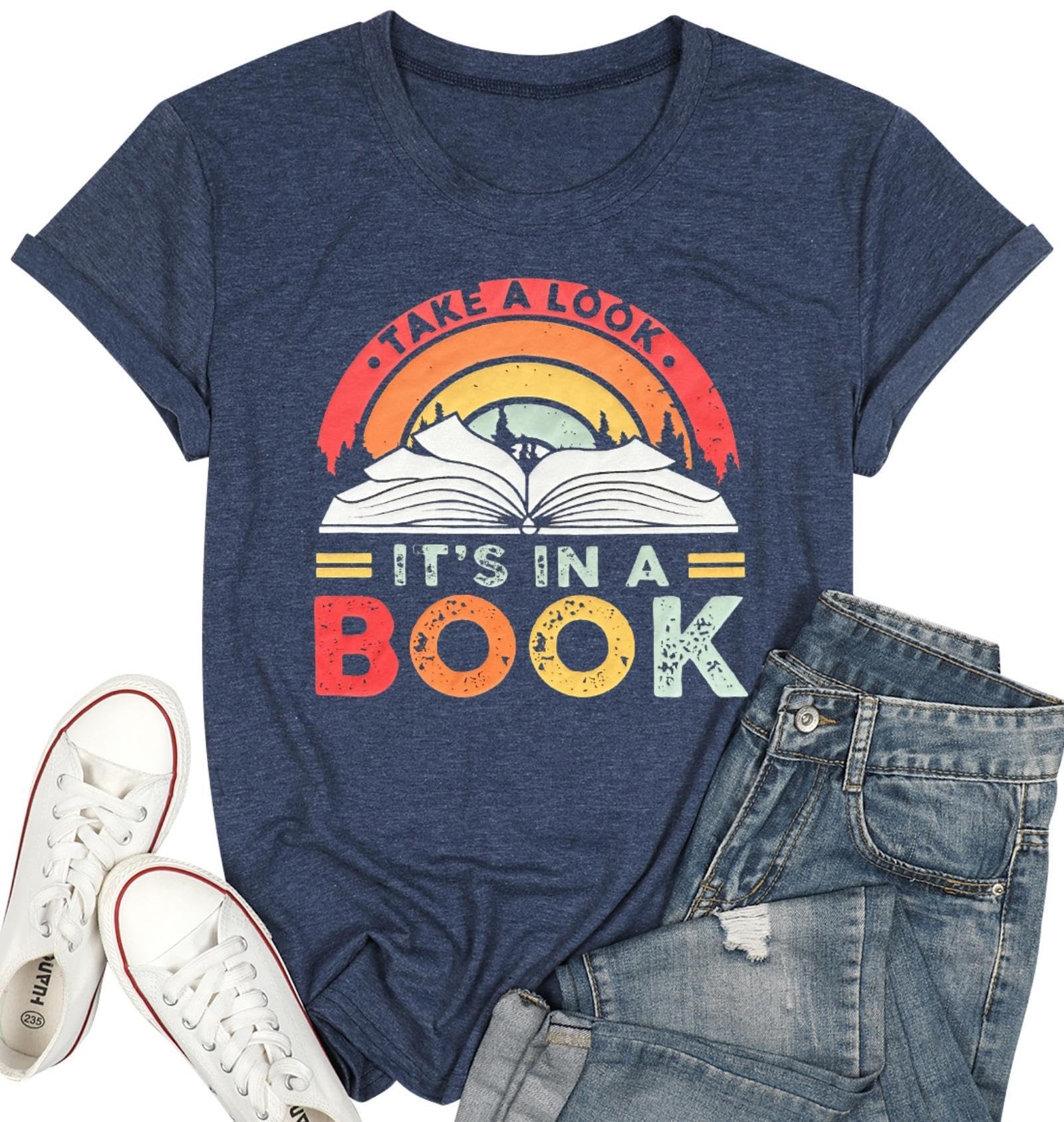 FYAPHIONBooks Shirts for Women Reading Tshirts Gifts for Teacher Bookworm Readers Librarian Bibliophile Tee Tops S-XXL
