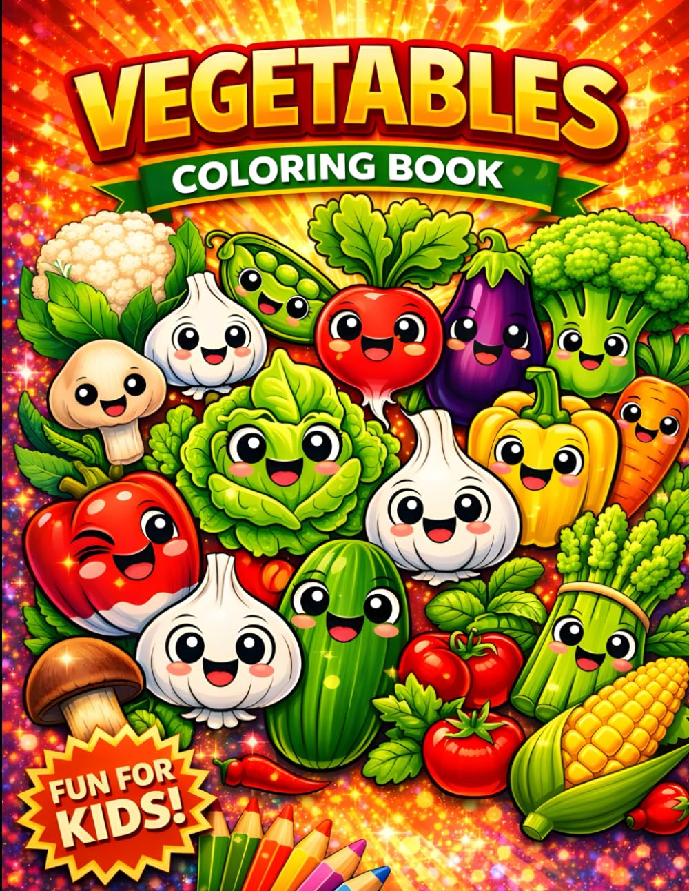 Vegetables Coloring Book for Kids: Cute & Fun Veggie Coloring Pages for Kids Ages 3-9 | Easy and Adorable Vegetable Characters to Color | Educational ... for Preschoolers, Toddlers & Early Learners