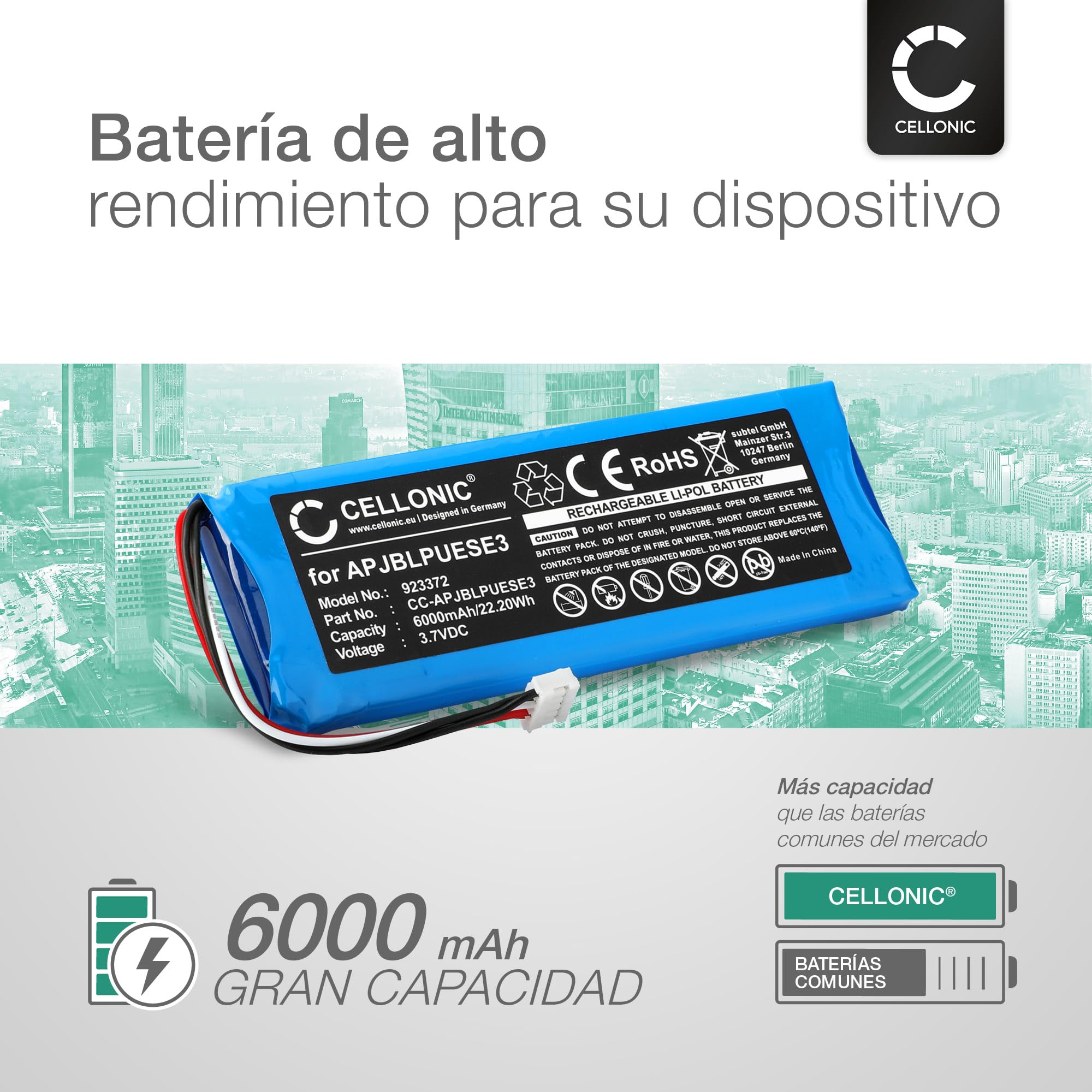 CELLONIC 1x Batería para Altavoz Compatible con JBL Pulse 3, 2017DJ1714 - (6000mAh, 3.7V)