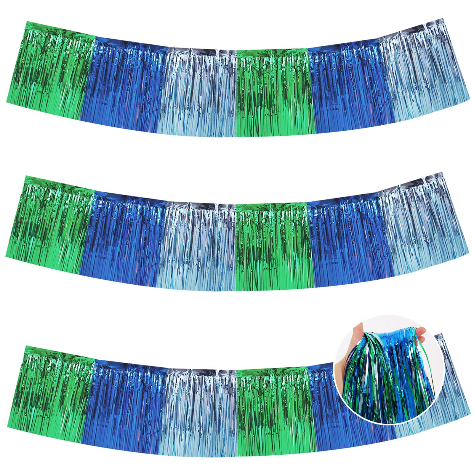 BEISHIDA Blue Green Fringe Garland Banner 30ft Wall Tinsel Foil Streamers