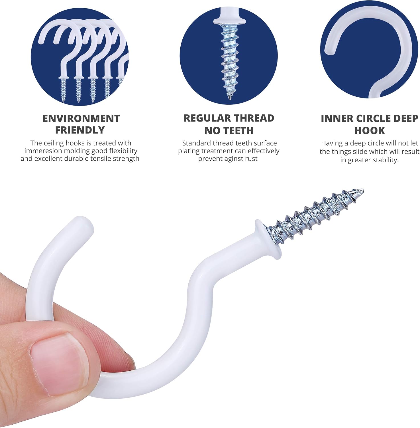 Credibby 12Pcs Ceiling Hooks for Hanging Plants with 12 Anchors, 1.9”– Steel Screw in Hooks with Vinyl Coating – Rust-Resistant & Heavy-Duty – Perfect White Hooks for String Lights & Kitchen Utensils
