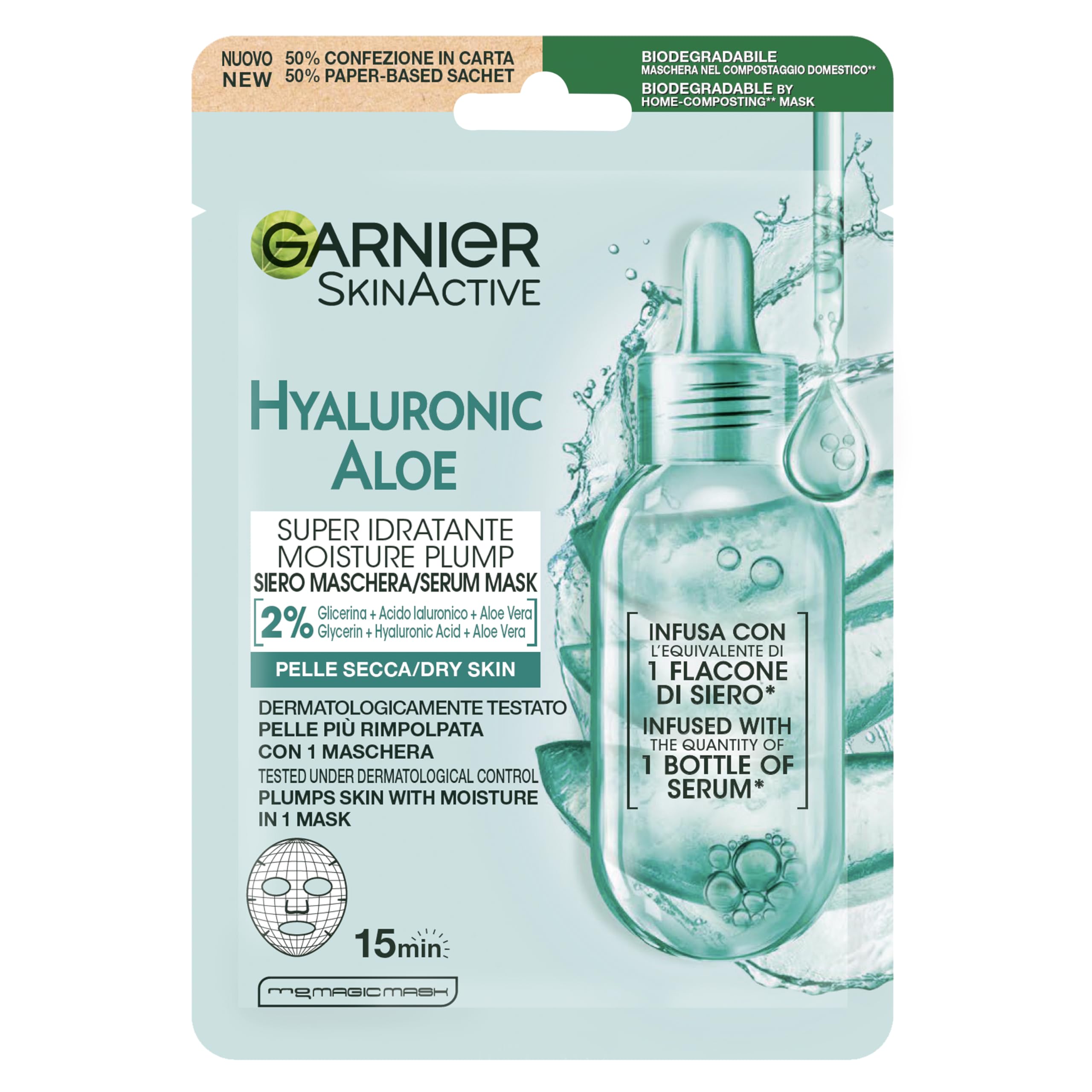 Garnier Skin Active Hydra Bomb Cloth Mask, Super Moisturising and Revitalising Formula for All Leather Types with Hyaluronic Acid and Organic Aloe Vera, 28g