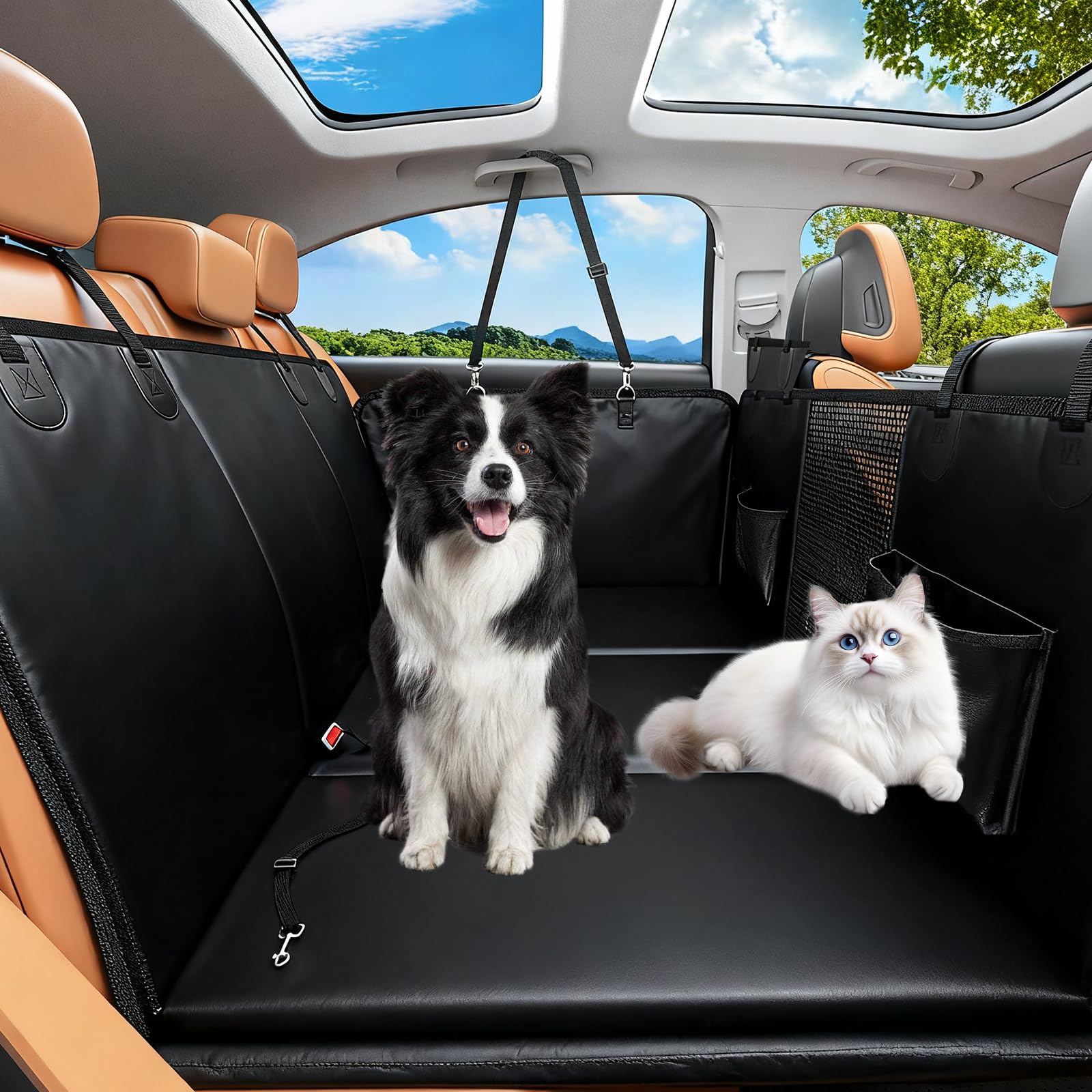 Dog Car Seat Cover for Extender Back Seat, Holds 400lbs, Waterproof Dog Car Seat Cover for Back Seat with Hard Bottom,Easy to Use and Clean