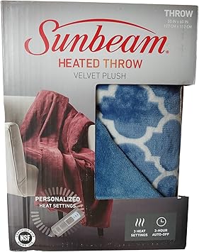Review Sunbeam Premium-Soft Velvet Plush Electric Heated Throw Blanket, Machine Washable Dryer Safe, (Blue) Review Sunbeam Premium-Soft Velvet Plush Electric Heated Throw Blanket, Machine Washable Dryer Safe, (Blue)