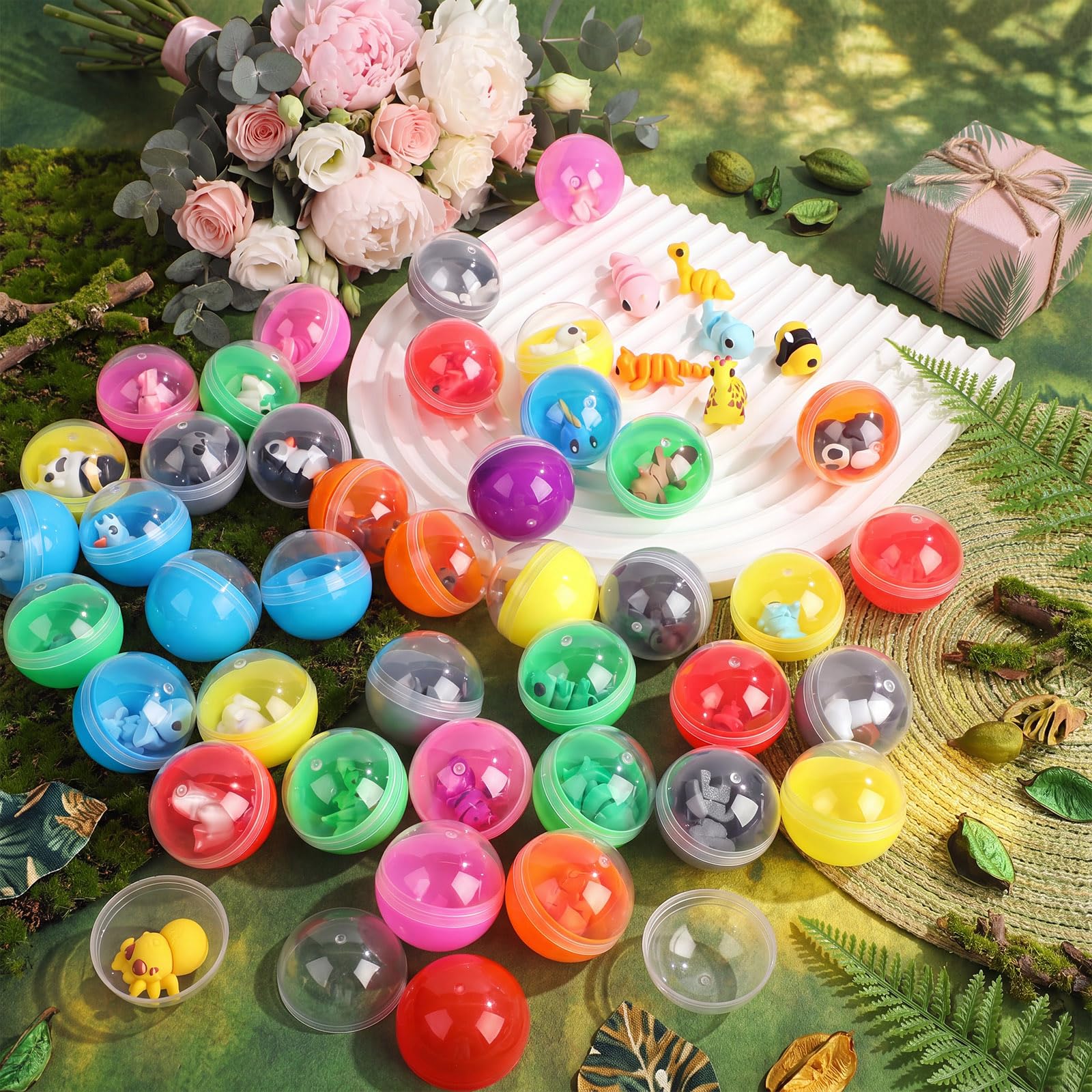 Juego de 50 mini animales impresos en 3D con 50 cápsulas, lindos