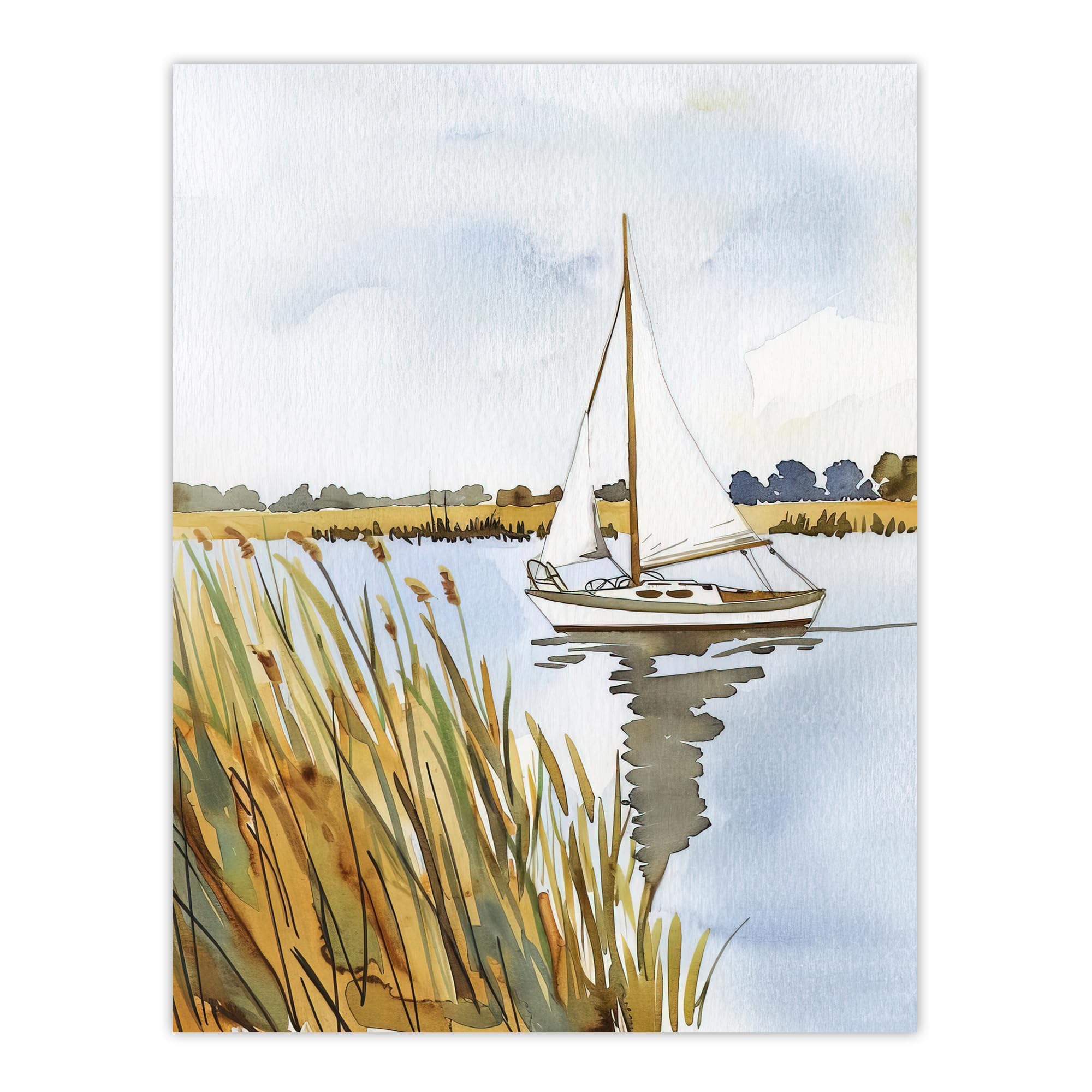 Norfolk Broads England River Sailboat Watercolour Wall Art Poster Print
