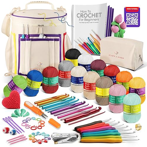 Crochet Kit for Beginners Adults and Kids - Beginner Crochet Kit for Adults with Step-by-Step Video Tutorials, Amigurumi and Crocheting Kit, Crochet Starter Kit with Soft Crochet Yarn and Crochet Bag - Multicolored - Crochet Kit + Bag