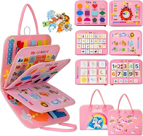 AIXMEET Juguetes Montessori de tablero de actividades para niños pequeños, libro de actividades de aprendizaje preescolar con vida, forma, color,