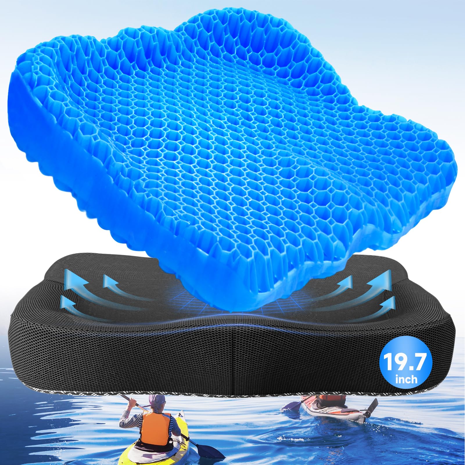Photo 1 of Extra Thicker Kayak Seat Cushion, Waterproof Kayak Gel Seat Cushion for Long Sitting Coccyx Sciatica Pain Relief Boat Cushion Kayak Accessories Pad for Fishing Canoe Rowing Stadium