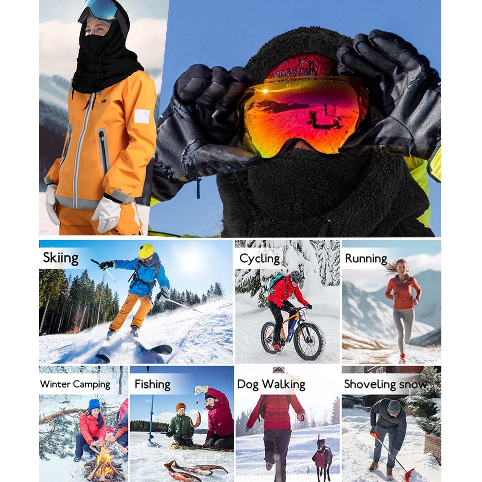 Passamontagna Unisex 2-in-1 in Pile Antivento, Scaldacollo Sciarpa Termico Regolabile per Sci Moto e Sport Invernali, Maschera da Cappuccio Caldo Copertura Viso Uomo Donna per Attività all'Aperto