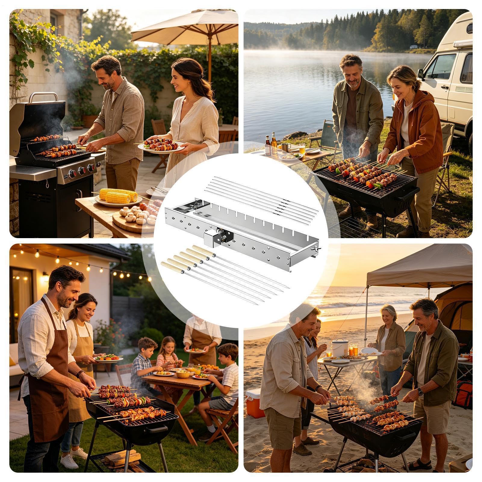 Giraspiedi Per Griglia Ripiano per Barbecue a Larghezza Regolabile con | Griglia Rotante Alimentata via USB Per Barbecue In Giardino, Campeggio, Feste E Riunioni Di Famiglia