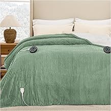Bedsure Electric Blanket Queen Size - Soft Ribbed Flannel Heated Blanket with Dual Control, Heating with 10 Heat Settings & 10 Time Settings, 8 hrs Timer Auto Shut Off (84x90 inches, Green)