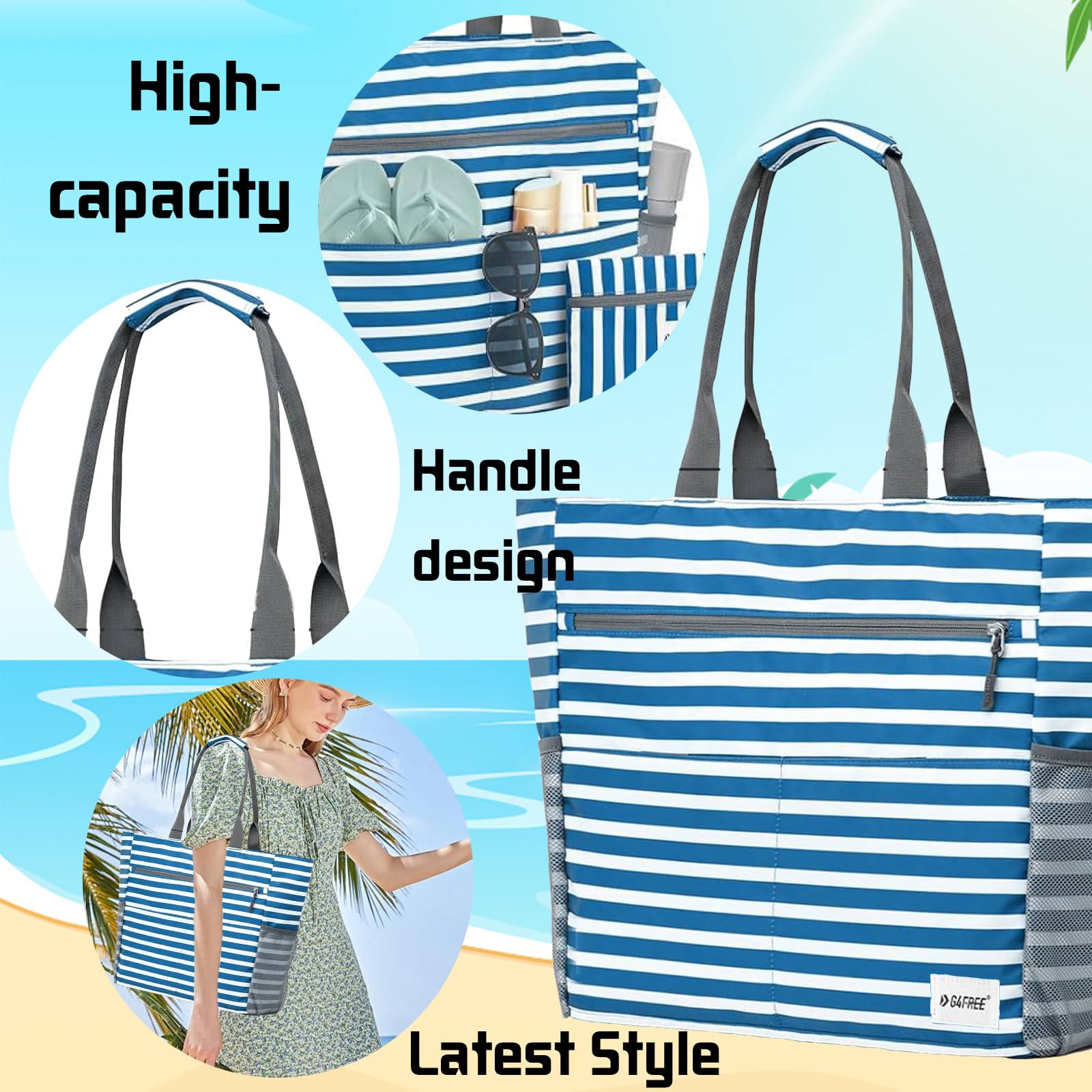 Bolsa de Playa Mujer, Grande y Pequeña Bolsa de Playa, para Playa, Viajes, Daily Pool Gym, Lightweight Shopping Grocery Bag
