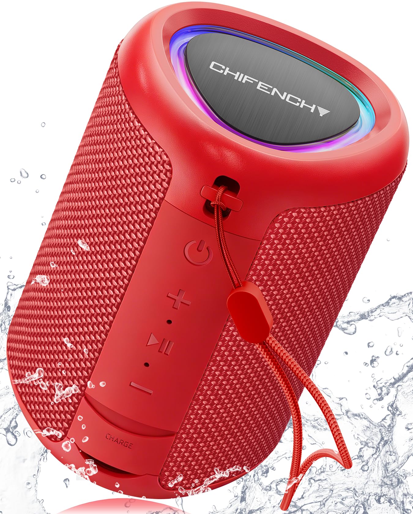 Portable Bluetooth Speaker Beach Essentials: Powerful Crystal Clear Sound/Dynamic Light/IPX5 Waterproof/All Day Playtime/Wireless BT 5.3/TWS Paring, Dad Gifts, Outdoor|Travel|Camping|Pool Accessories Red
