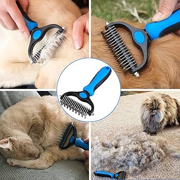 Fur Magic Deshedding And Dematting Comb Double Sided Undercoat Rake Pet Grooming Brush Removing Mats, Knots & Tangles For Dogs And Cats With Long And Medium Hair, Blue