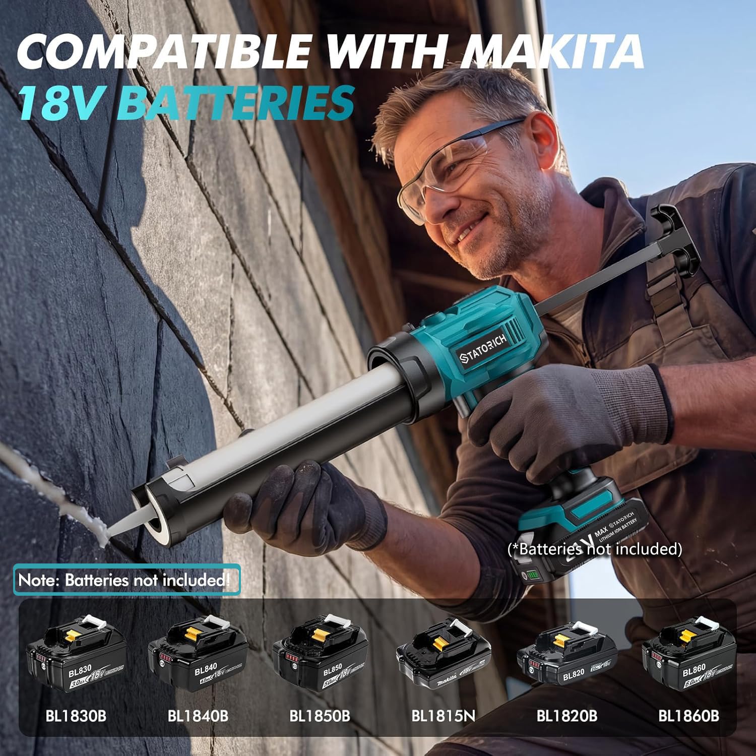 Pistolet à Cartouche sans Fil compatible with Makita 18V(sans batterie), moteur sans balais, 4 vitesses réglables avec LED, pour cartouches 300 ml – Pistolet à mastic professionnel pour rénovation