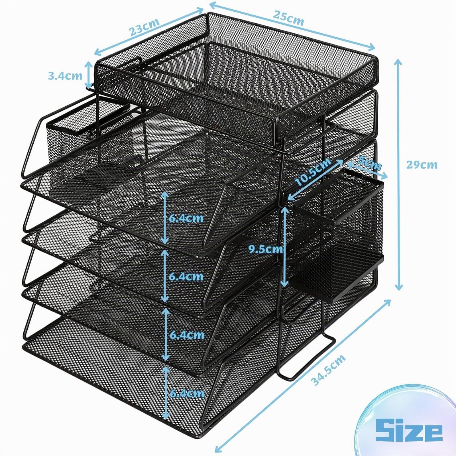 Briefablage für Büro, Dokumentenablage mit Stifthalter, 4-Fach Schreibtisch Organizer Metall, Papierablage Mesh, Ablagefächer Stapelbar, Briefschublade, Büro Organizer, Papierablagefach