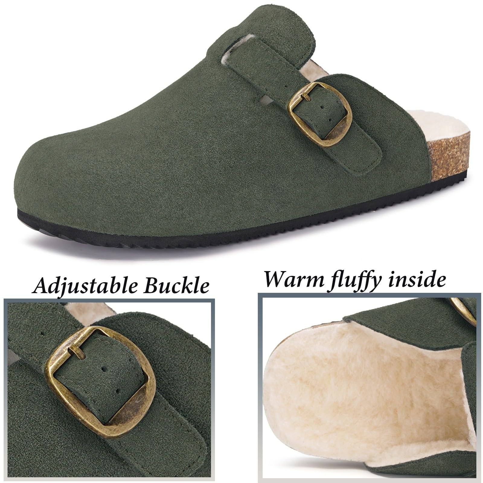 Dokela Pantofole Uomo Donna Invernali in Chiuse Ciabatte in Pelle Zoccoli e Sabot in Sughero Suola Scarpe Calde e Comode 36-48