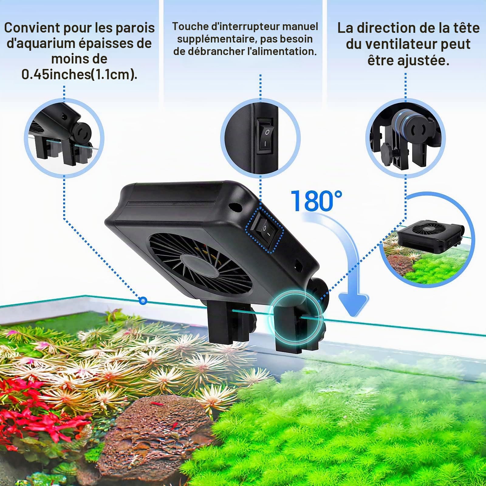 hygger Ventilateur Aquarium,Ventilateur de Refroidissement pour Aquarium Silencieux avec Réglage de La Vitesse Réglable, Convient pour Bassin d'eau Douce Jusqu'à 30cm (1 Ventilateur)